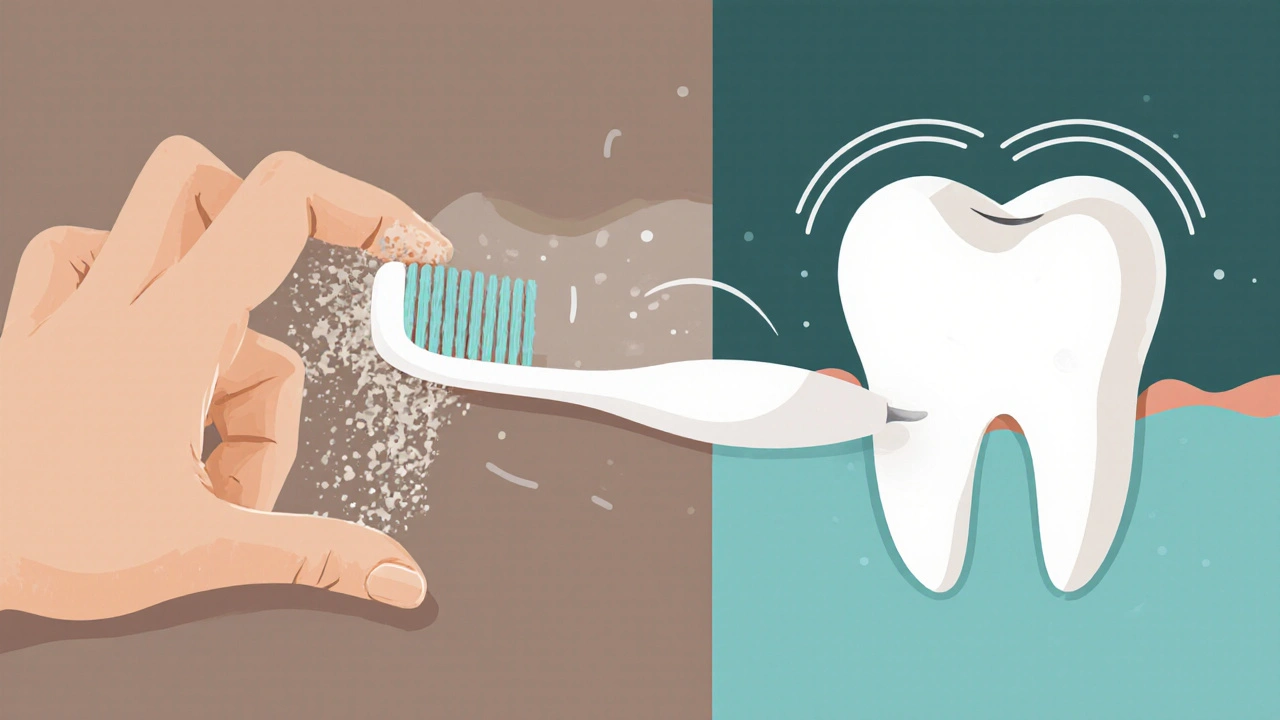 Hand holding compact Curaprox toothbrush at optimal angle to reach back teeth.