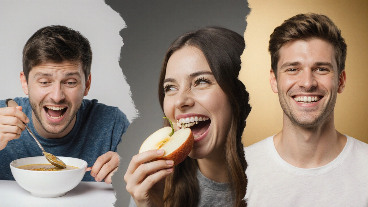 Časová osa přizpůsobení rovnátků: bolest → přizpůsobení → úsměv.