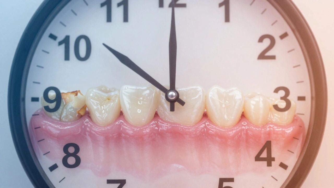 Časová osa hojení dásní po vytažení zubu.