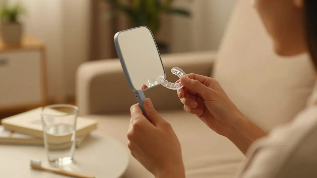 Pacient používá individuální bělící nápravy doma večer v klidu.