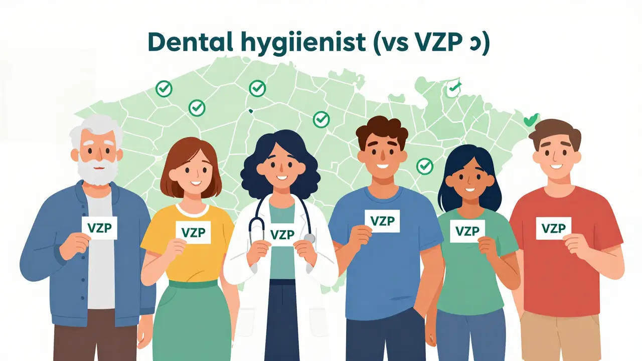 Různí Češi drží pojištěncké karty, symbolizující přístup ke zubní hygieně zdarma.