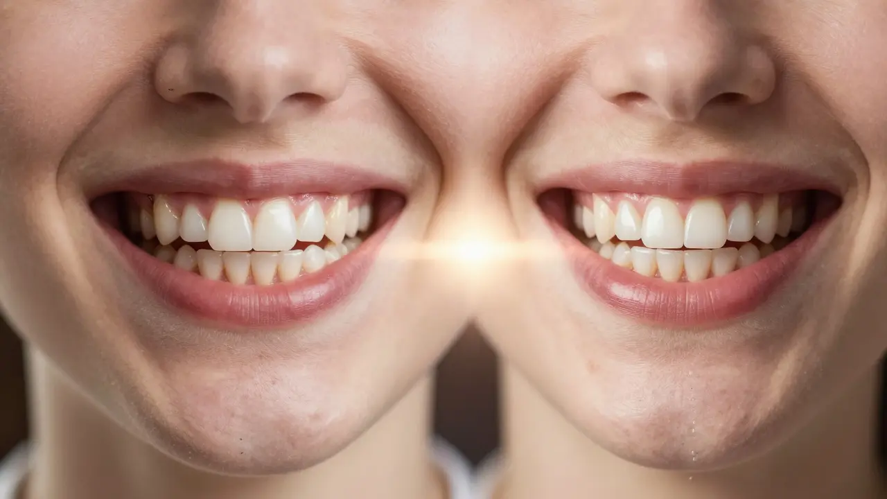 Přechod od poškozeného ke zdravému úsměvu po subgingiválním ošetření.