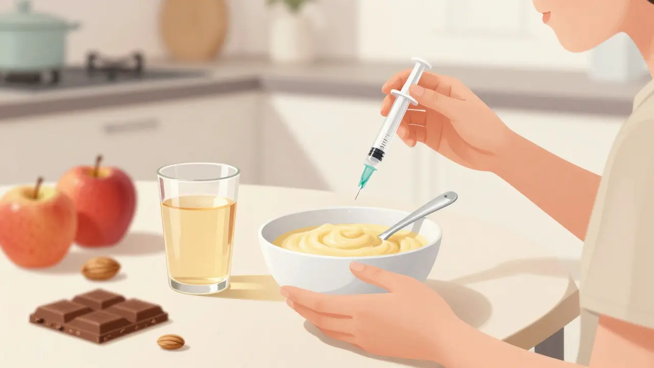 Pacient konzumuje měkkou potravu po operaci čelisti s důrazem na hygienickou péči.