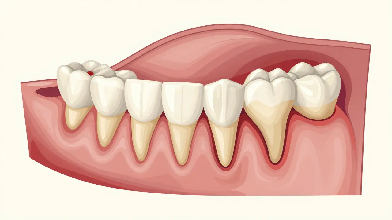 Příčný řez dětskou čelistí s mléčnými i trvalými zuby