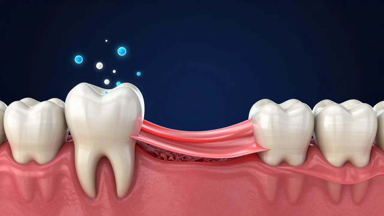 3D vizualizace imunitních buněk a procesu hojení v dásni.