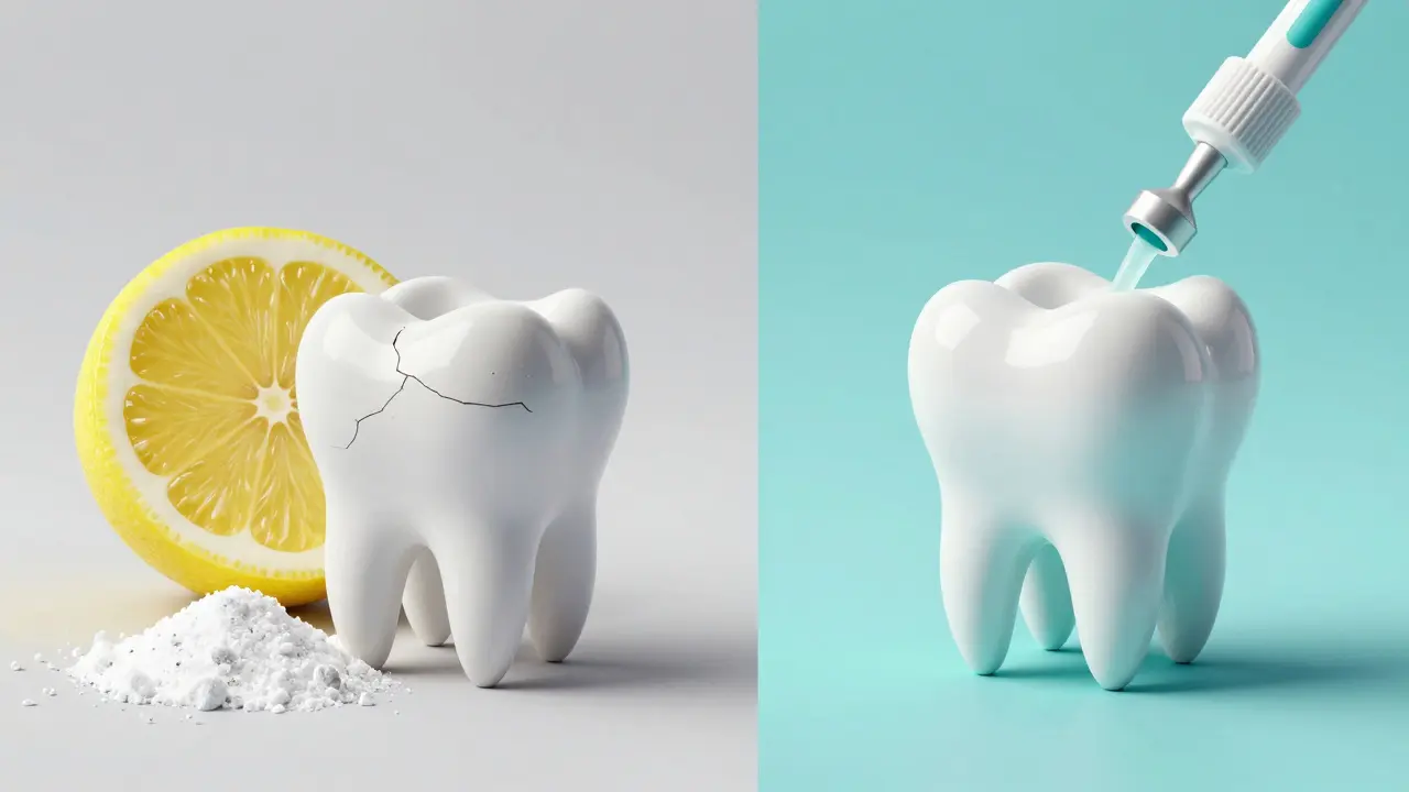 Srovnání domácího bělení citrónem s profesionálním bělením zubů.