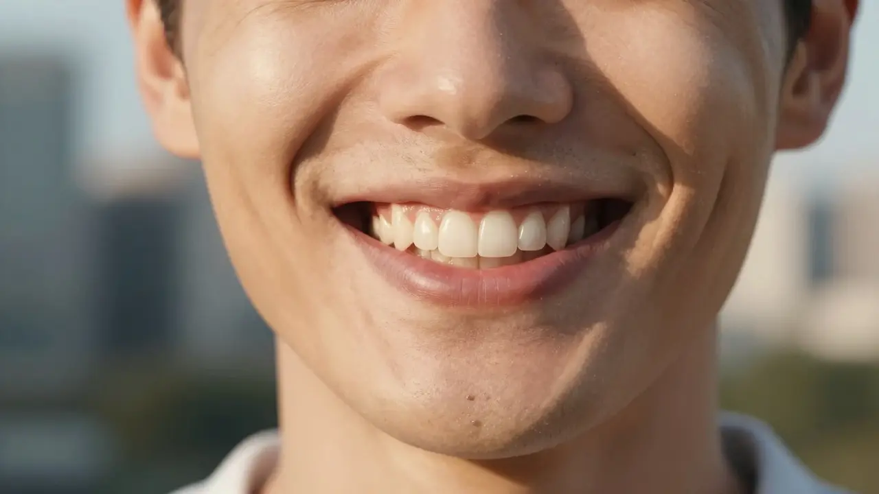 Úsměv člověka s přirozeně vypadajícími keramickými fasetami.