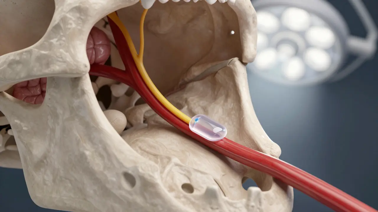 3D model chirurgické dekomprese trojklaného nervu cévou