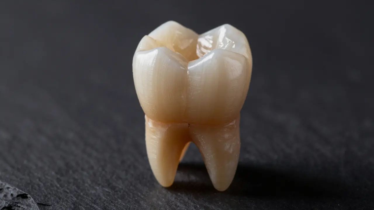 Detailní záběr druhého premoláru s kořeny