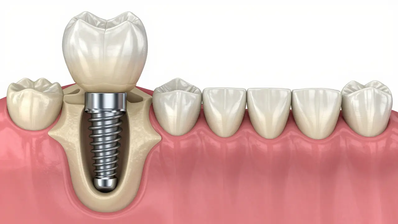Porovnání implantátu a mostu v čelisti