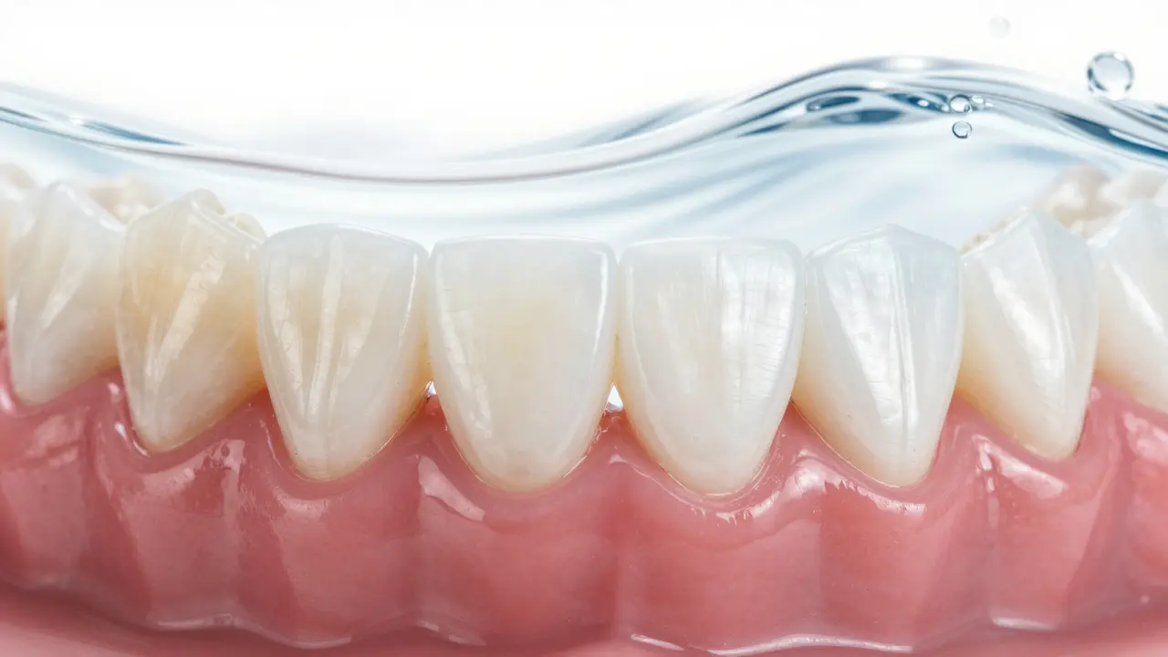 Srovnání zubů před a po čištění Air-Flow, zdůrazňující čistotu a lesk
