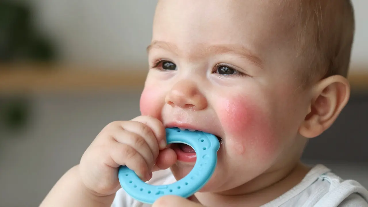 Babička kousá na chlazeném prstenu proti bolesti při prořezávání
