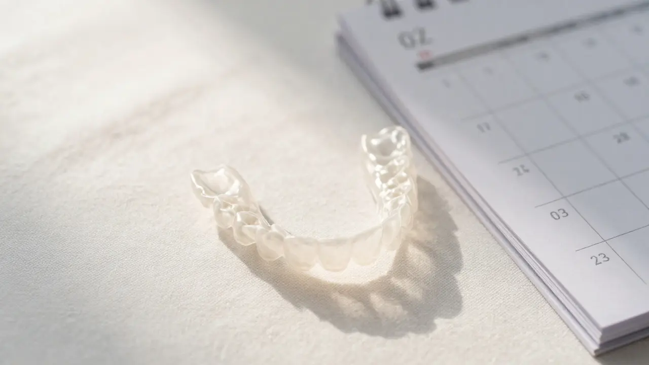 Retainer na bílém povrchu symbolizující dlouhodobou péči