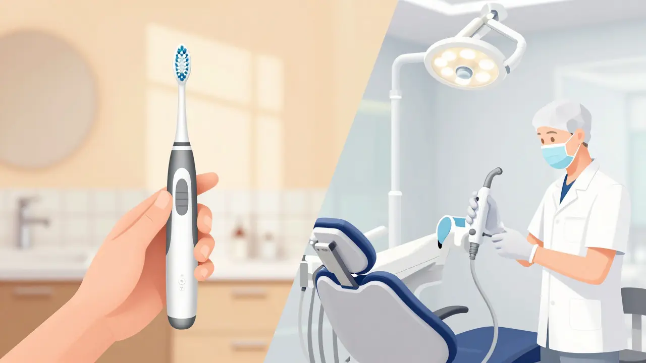 Srovnání domácího zubního kartáčku a profesionálního ultrazvukového přístroje v ordinaci