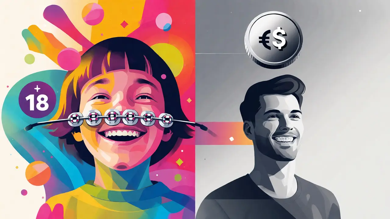 Ilustrace rozdílu v úhradě ortodoncie pro děti a dospělé